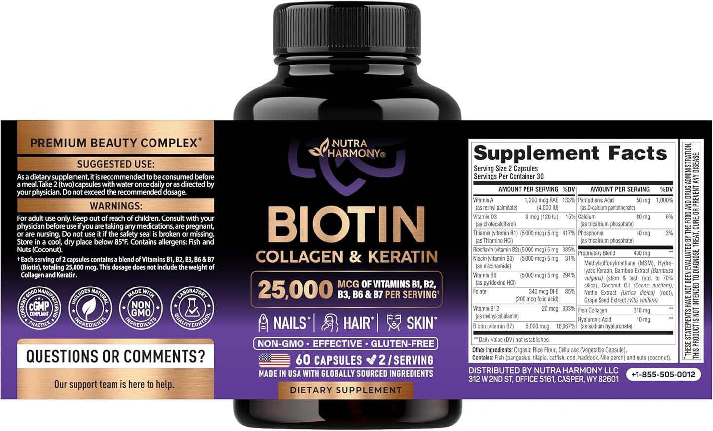 Biotin | Colágeno | Queratina (Frasco 60 Cápsulas)