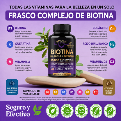 Biotin | Colágeno | Queratina (Frasco 60 Cápsulas)